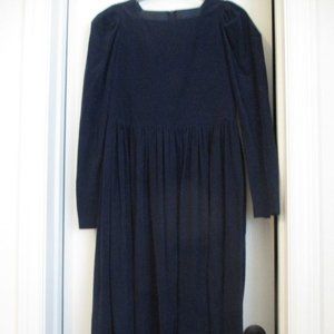 Vintage 80's Laura Ashley Navy Corduroy Midi Dress Size 10